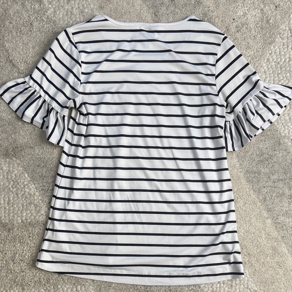 ✨5 for $15✨ Striped Ruffle Sleeve Top - Blue and White - Picture 6 of 8